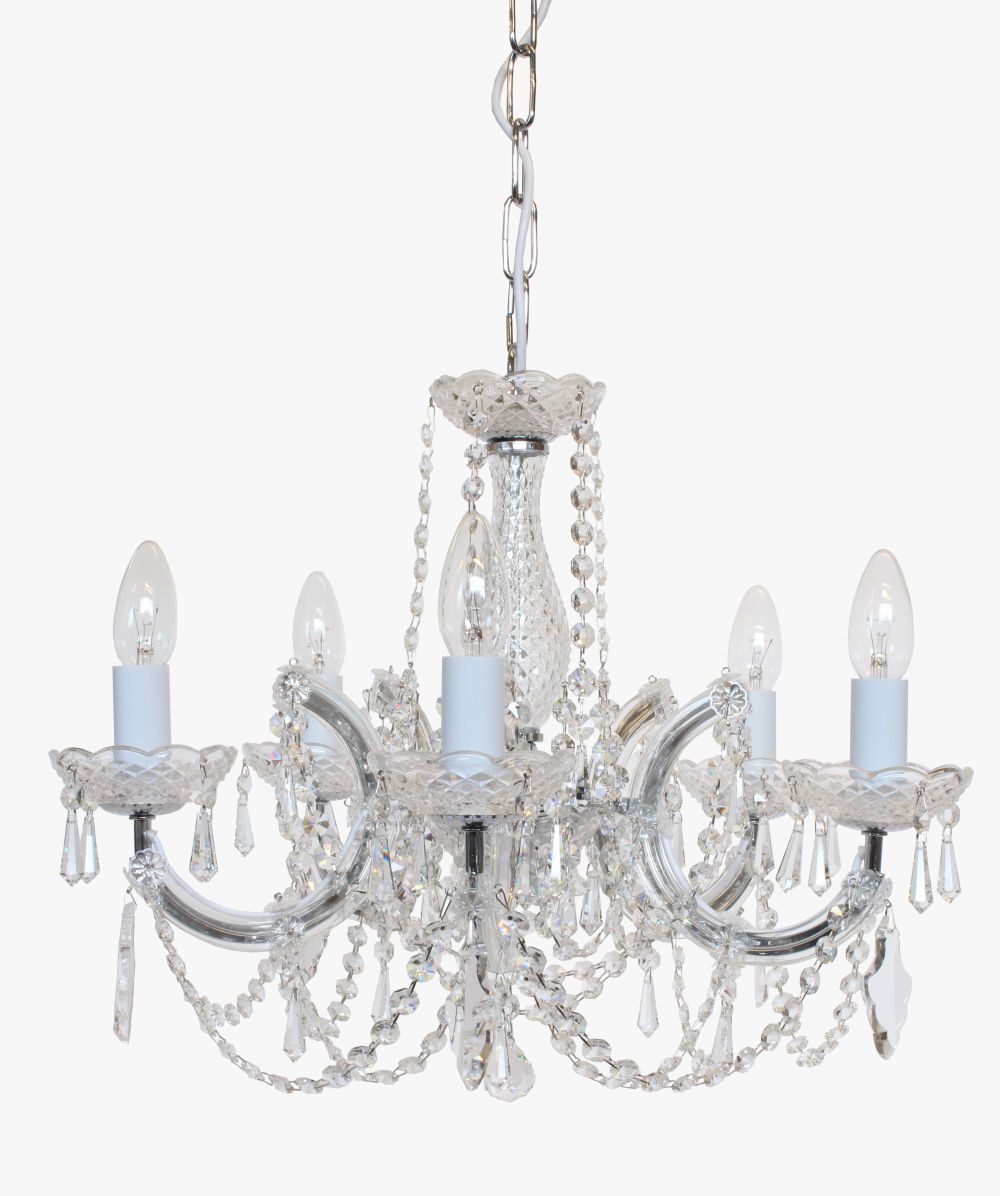 Impex Lighting Marie Theresa 5-Light Glass Arm Chrome Candle Chandelier