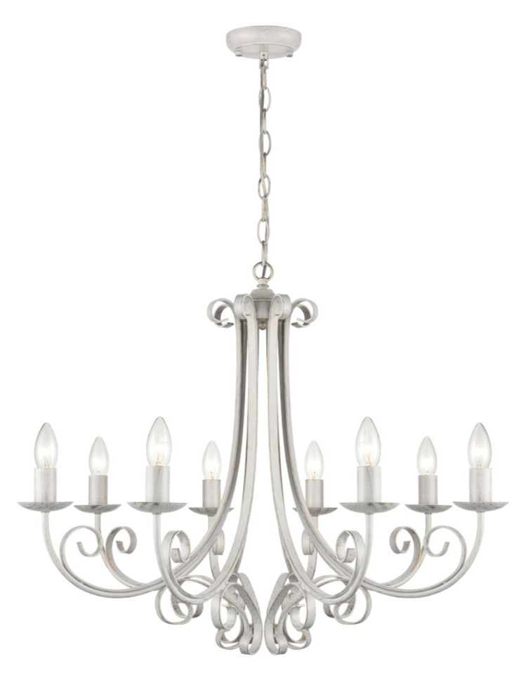 Franklite Babylon 8-Light White & Gold Ironwork Candle Chandelier