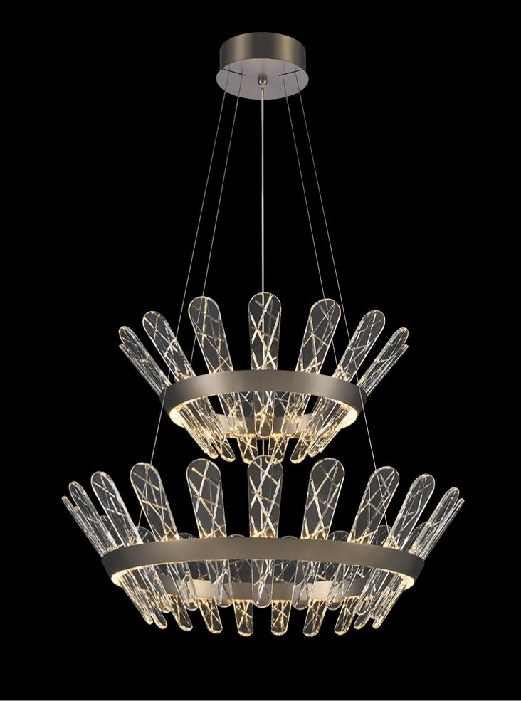 Franklite Beatrice Double-Tiered Brushed Bronze LED Crystal Chandelier
