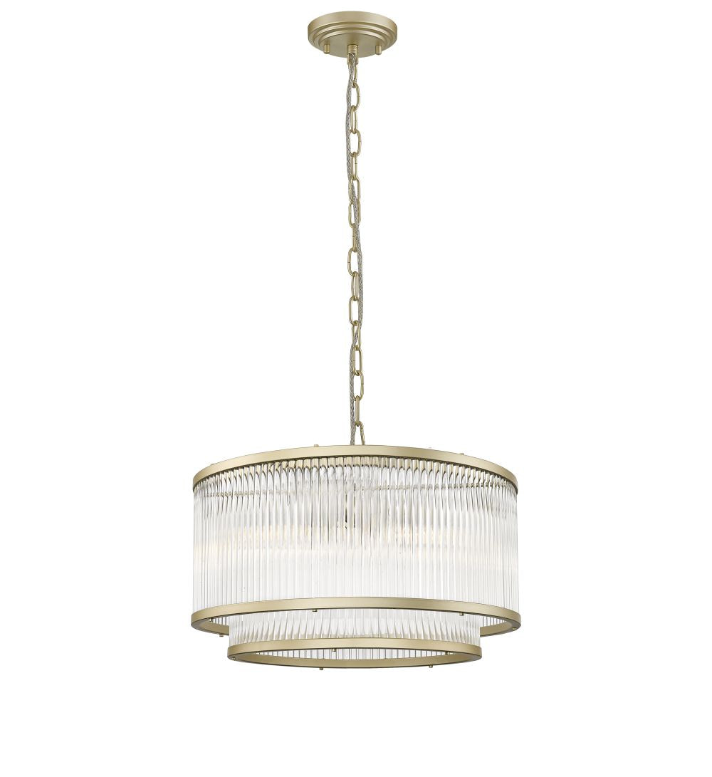 Impex Lighting Antigua 5-Light 2-Tier Matt Gold Glass Drum Pendant Chandelier