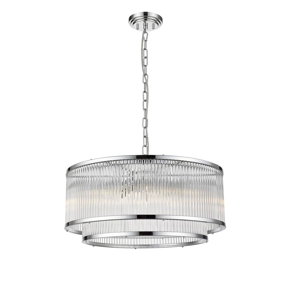 Impex Lighting Antigua 6-Light 2-Tier Chrome Crystal Drum Pendant Chandelier