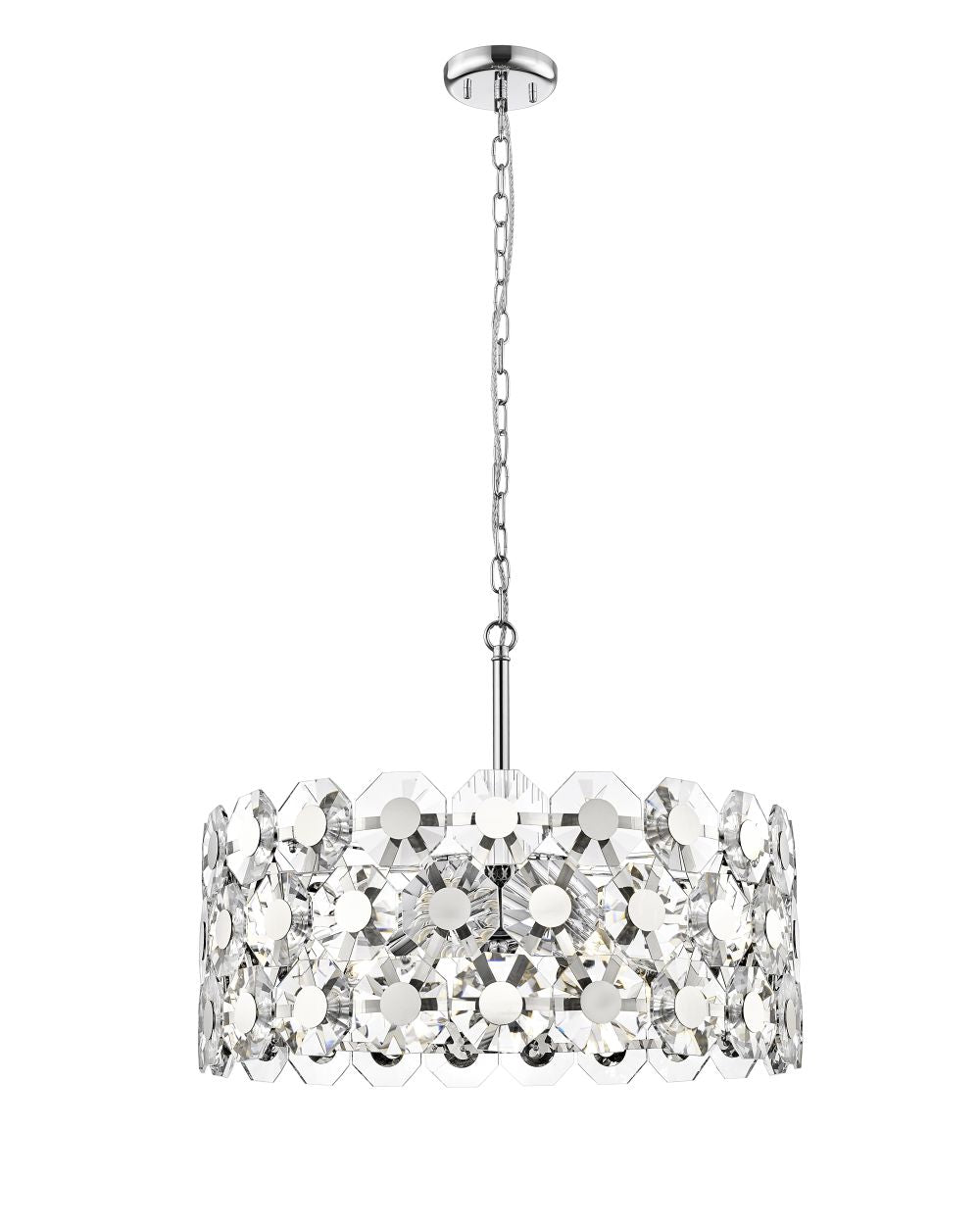 Impex Lighting Bahamas 7-Light Chrome Crystal Drum Pendant Chandelier