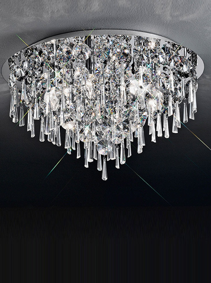 Franklite Jazzy 600mm Chrome Crystal Flush Chandelier