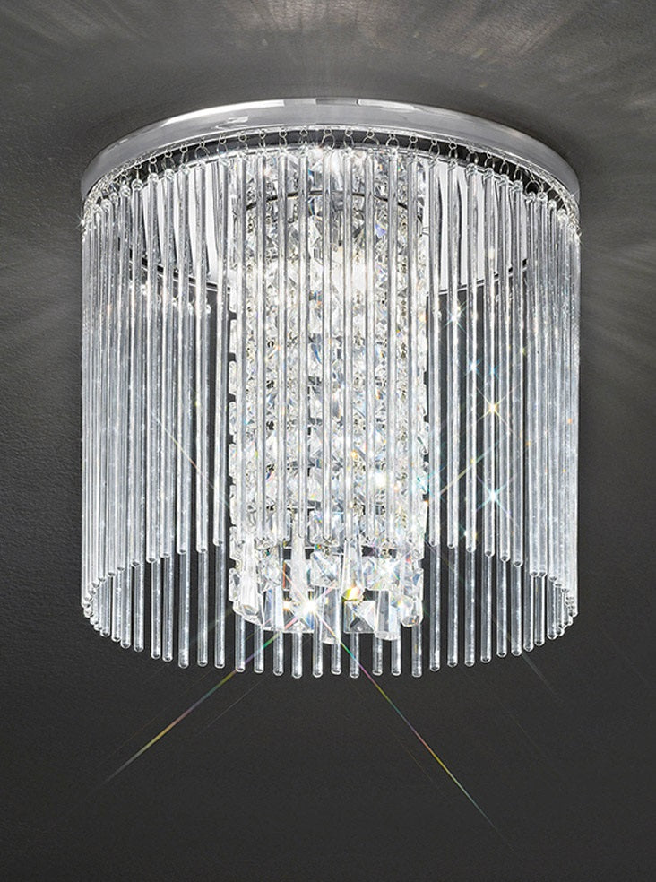 Franklite Charisma 350mm Chrome Crystal Glass Rod Flush Chandelier