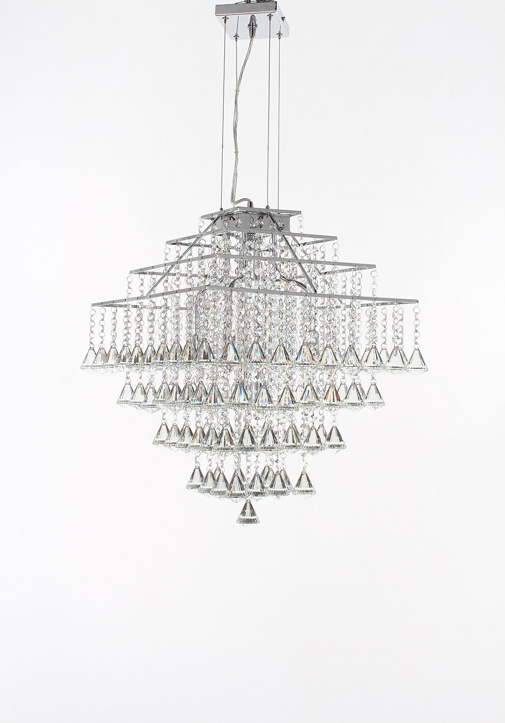Impex Lighting Parma Square Small 6-Light Crystal Chrome Hanging Pendant Chandelier