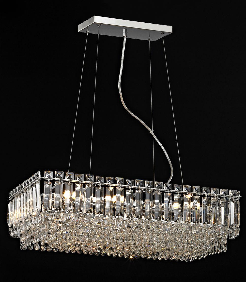 Impex Lighting Alvery Large 8-Light Crystal Oblong Chrome Chandelier