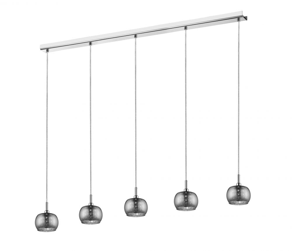 Impex Lighting Deni 5-Light Crystal Bar Chrome Pendant Chandelier