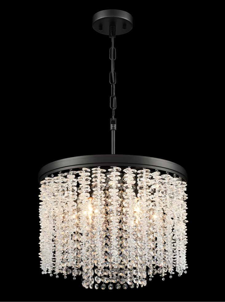 Franklite Coral 6-Light Matte Black Crystal Drum Chandelier