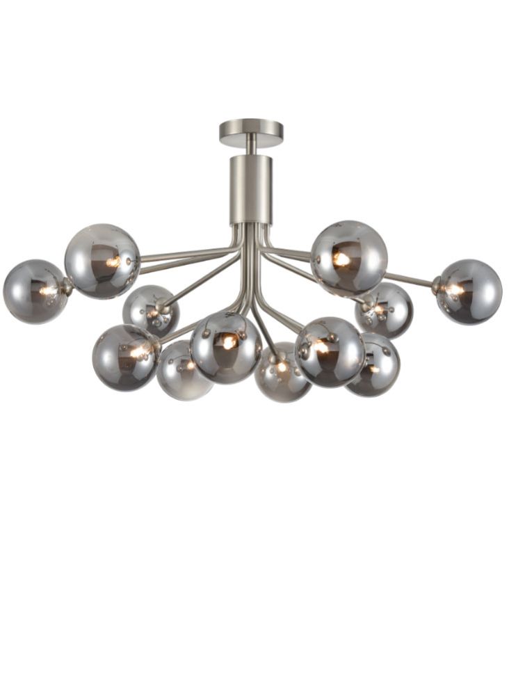 Franklite Cosmic 12-Light Satin Nickel Smoked Glass Globe Chandelier