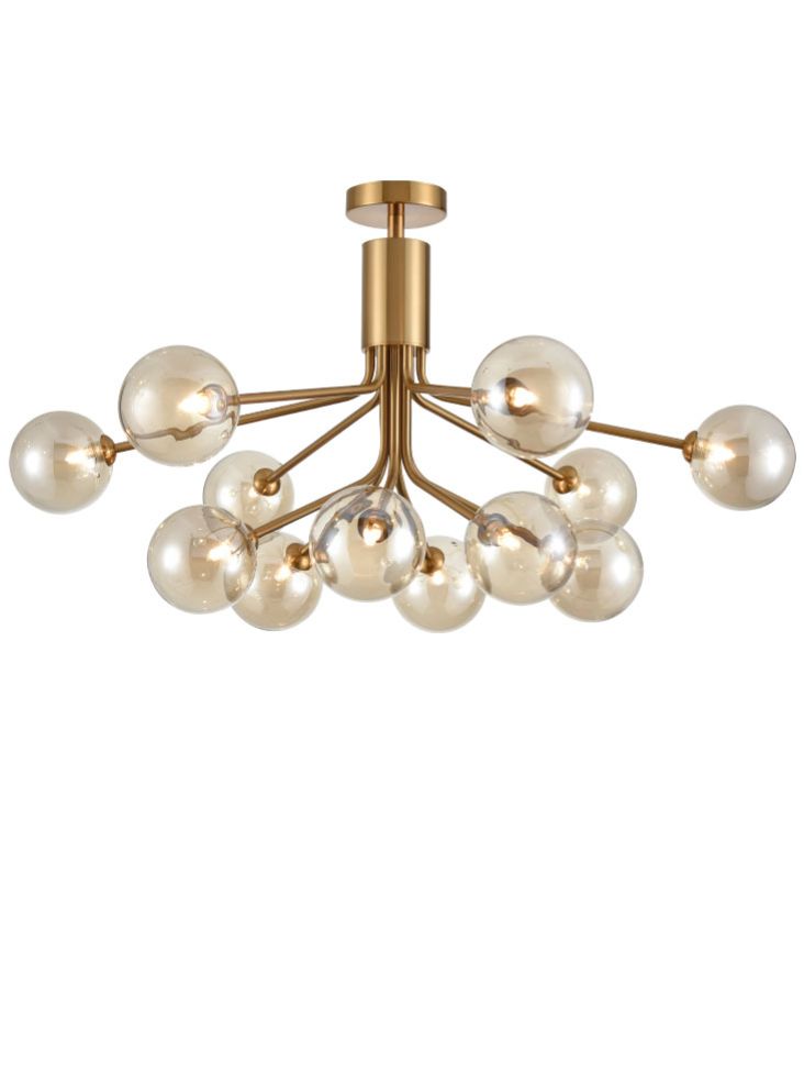 Franklite Cosmic 12-Light Antique Gold Amber Glass Globe Chandelier