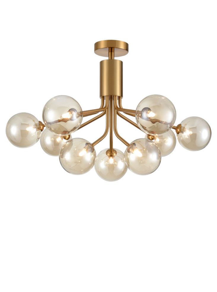 Franklite Cosmic 9-Light Antique Gold Amber Glass Globe Chandelier