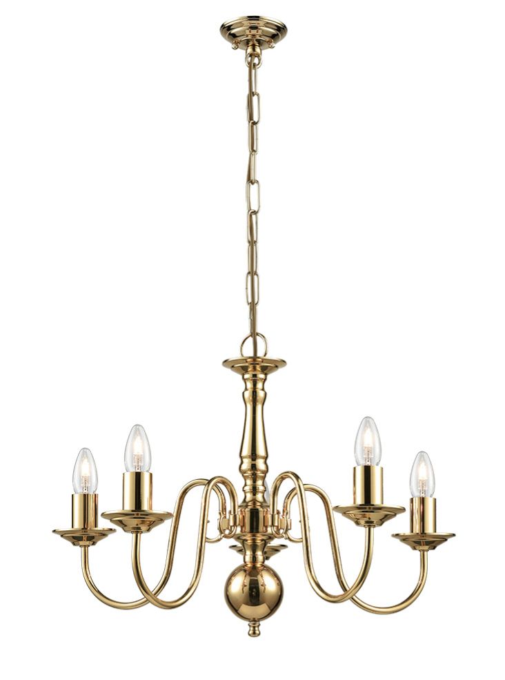 Franklite Delft 5-Light Polished Brass Candle Chandelier with Cream Shades