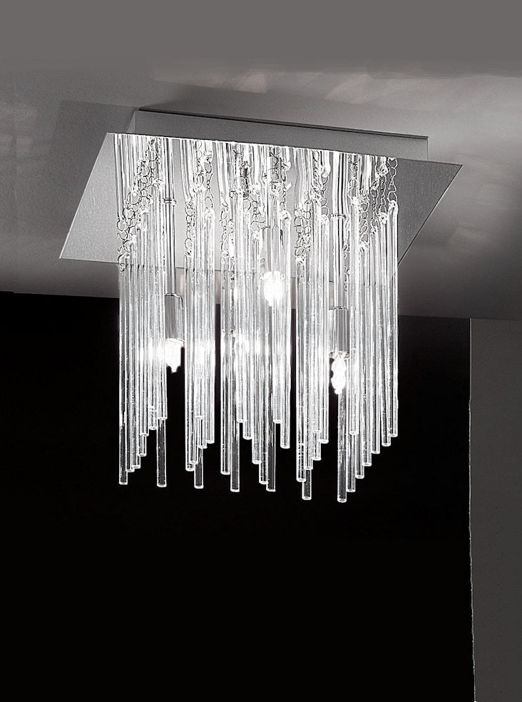Franklite Carillon 300mm Square 4-Light Chrome Glass Rod Flush Chandelier