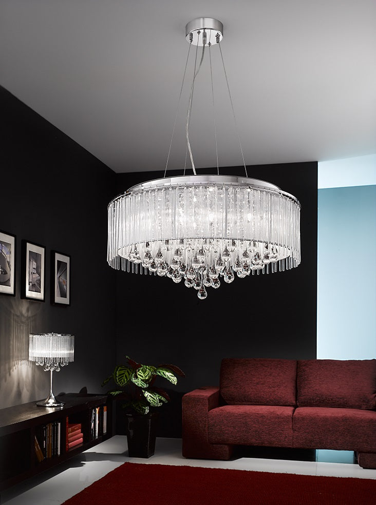 Franklite Spirit 8-Light Chrome Crystal Drum Chandelier