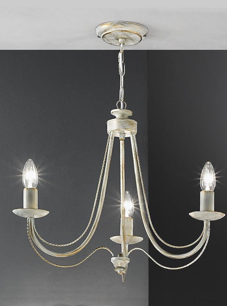 Franklite Philly 3-Light Cream and Gold Ironwork Convertible Candle Chandelier