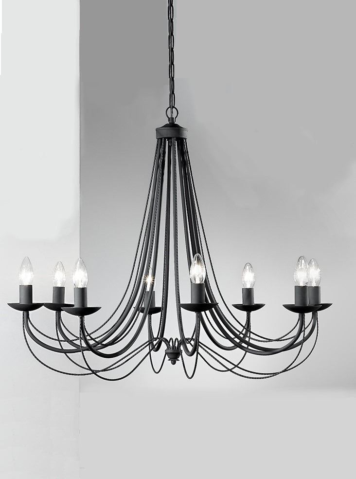 Franklite Philly 8-Light Satin Black Ironwork Candle Chandelier