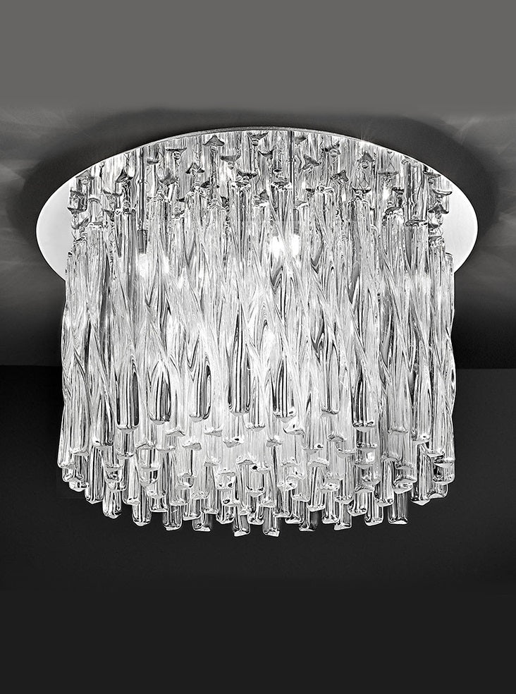Franklite Glacial 600mm 12-Light Chrome Twisted Glass Rod Flush Chandelier