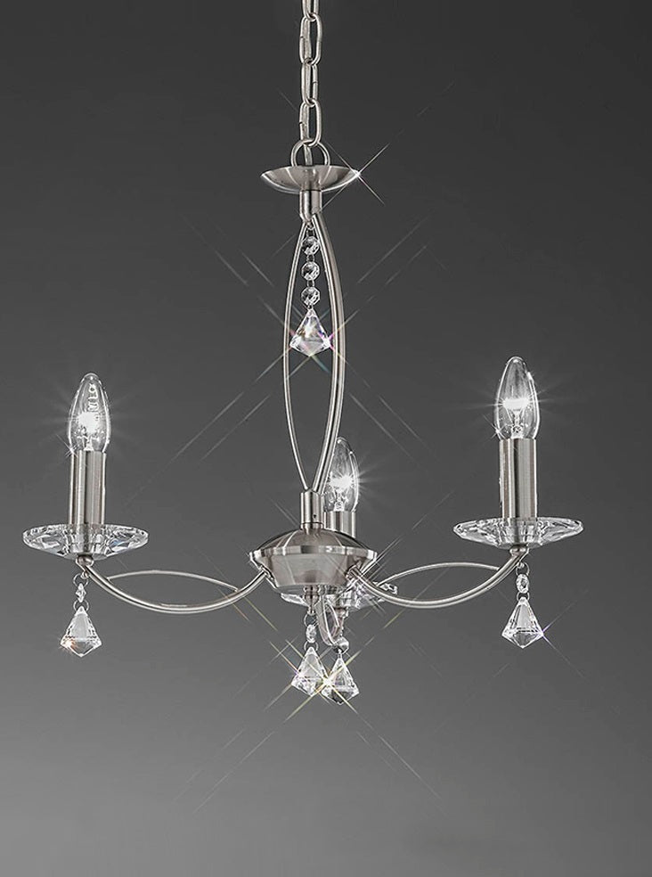 Franklite Monaco 3-Light Satin Nickel Crystal Candle Chandelier