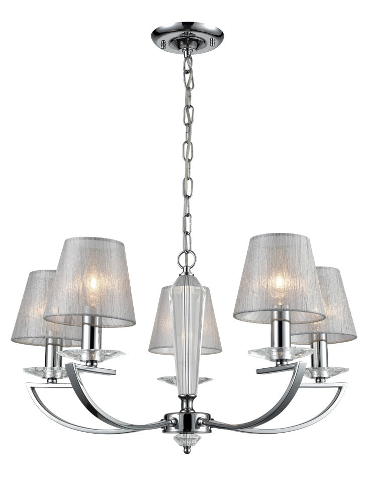 Franklite Artemis 5-Light Chrome Crystal Column Candle Chandelier with Silver Shades