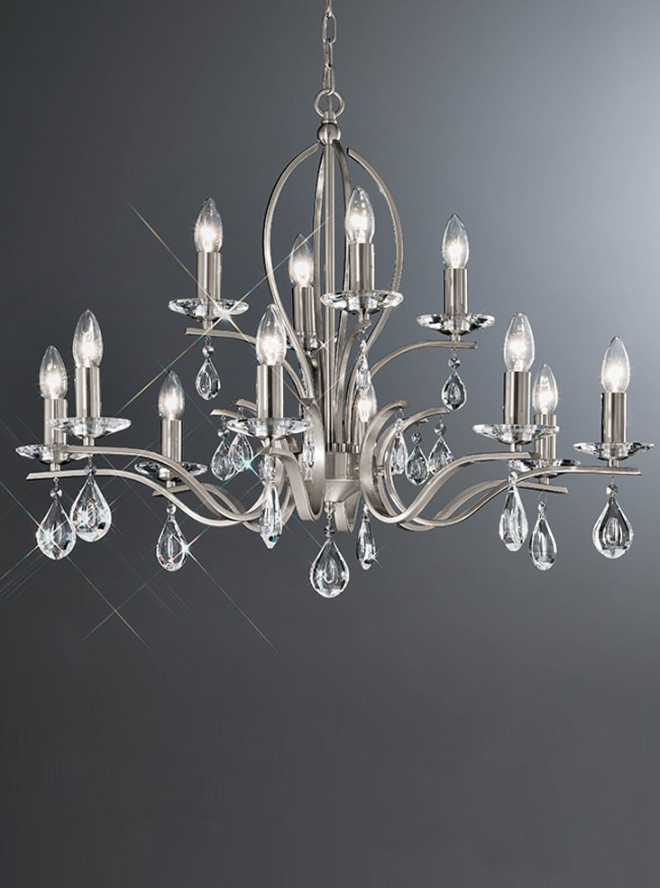 Franklite Willow 12-Light Satin Nickel Crystal Candle Chandelier