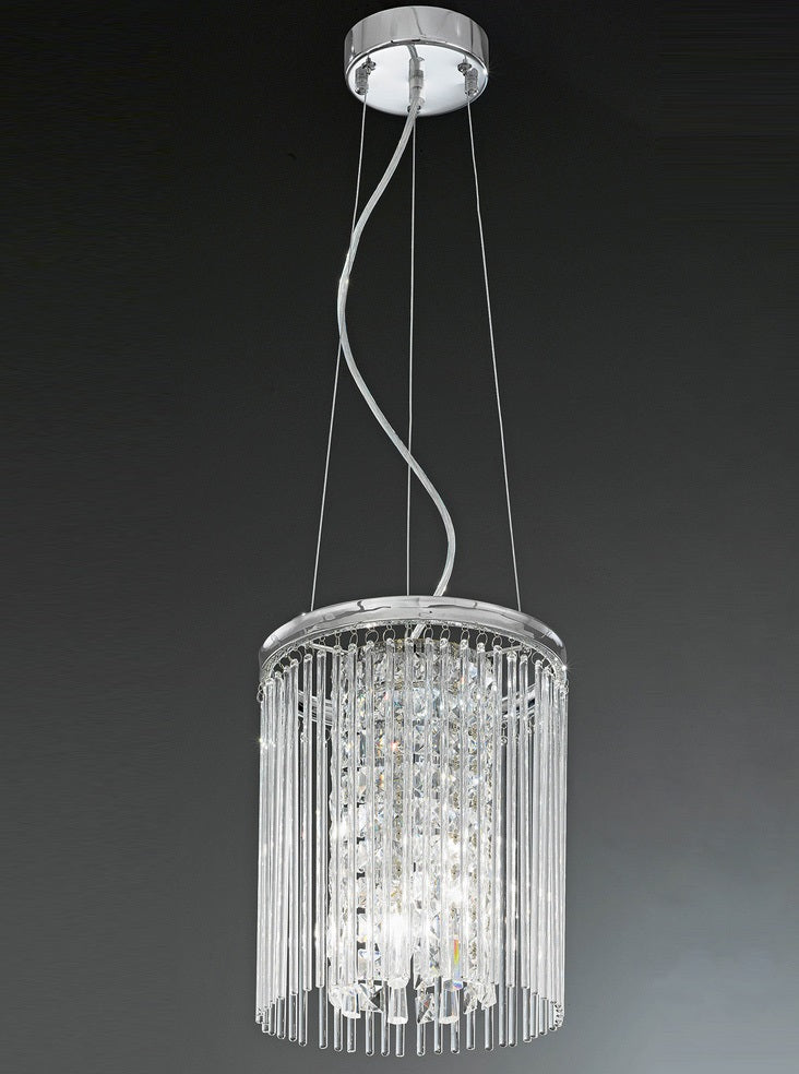 Franklite Charisma 3-Light Chrome Glass Rod Crystal Chandelier