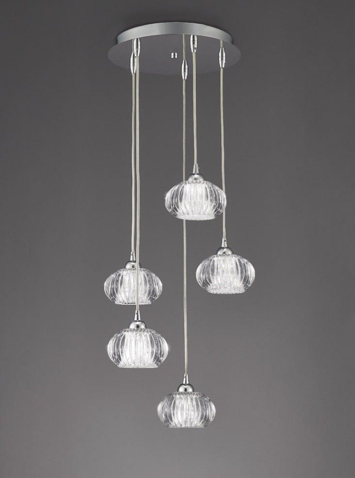 Franklite Tizzy 5-Light Chrome Ripple Glass Flush Chandelier