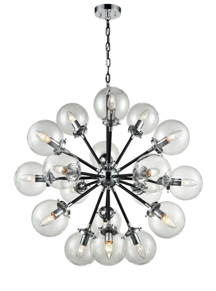 Franklite Reaction 18-Light Matte Black and Chrome Glass Globe Chandelier