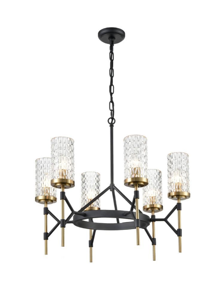 Franklite Emperor 6-Light Matte Black & Gold Textured Glass Chandelier