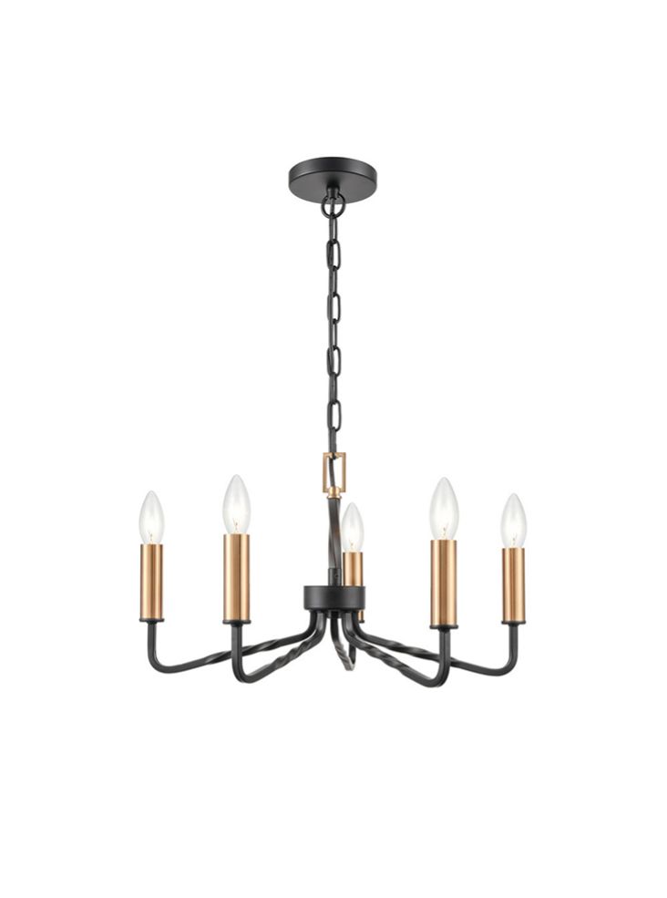 Franklite Kasteel 5-Light Antique Bronze Candle Chandelier with Brass Details