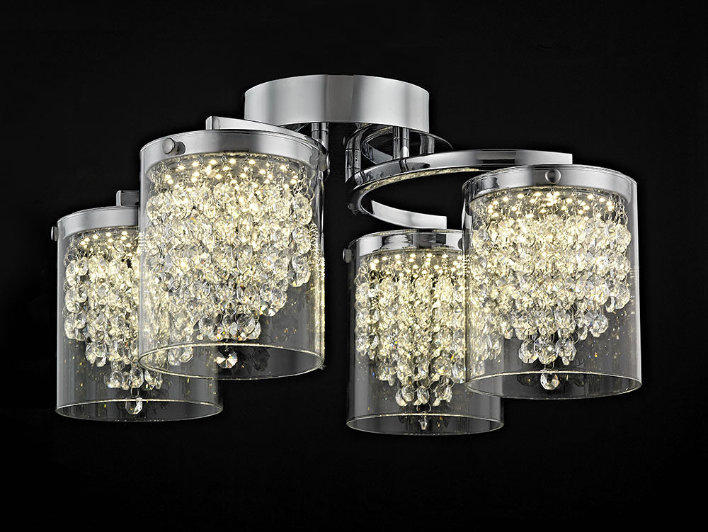 Impex Lighting Florina 4-Light Crystal Chrome LED Flush Chandelier