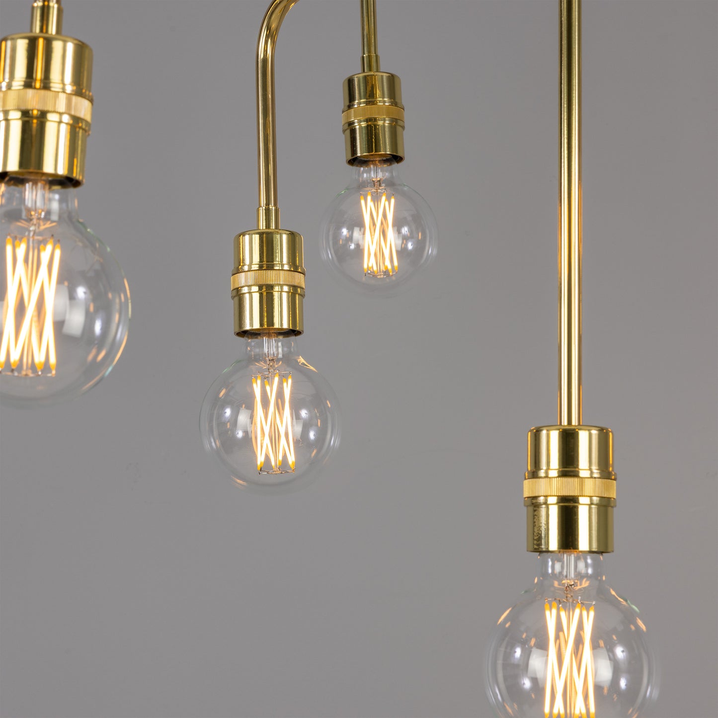 Mullan Lighting Pisa 13-Light Three-Tier Bare Bulb Brass Chandelier