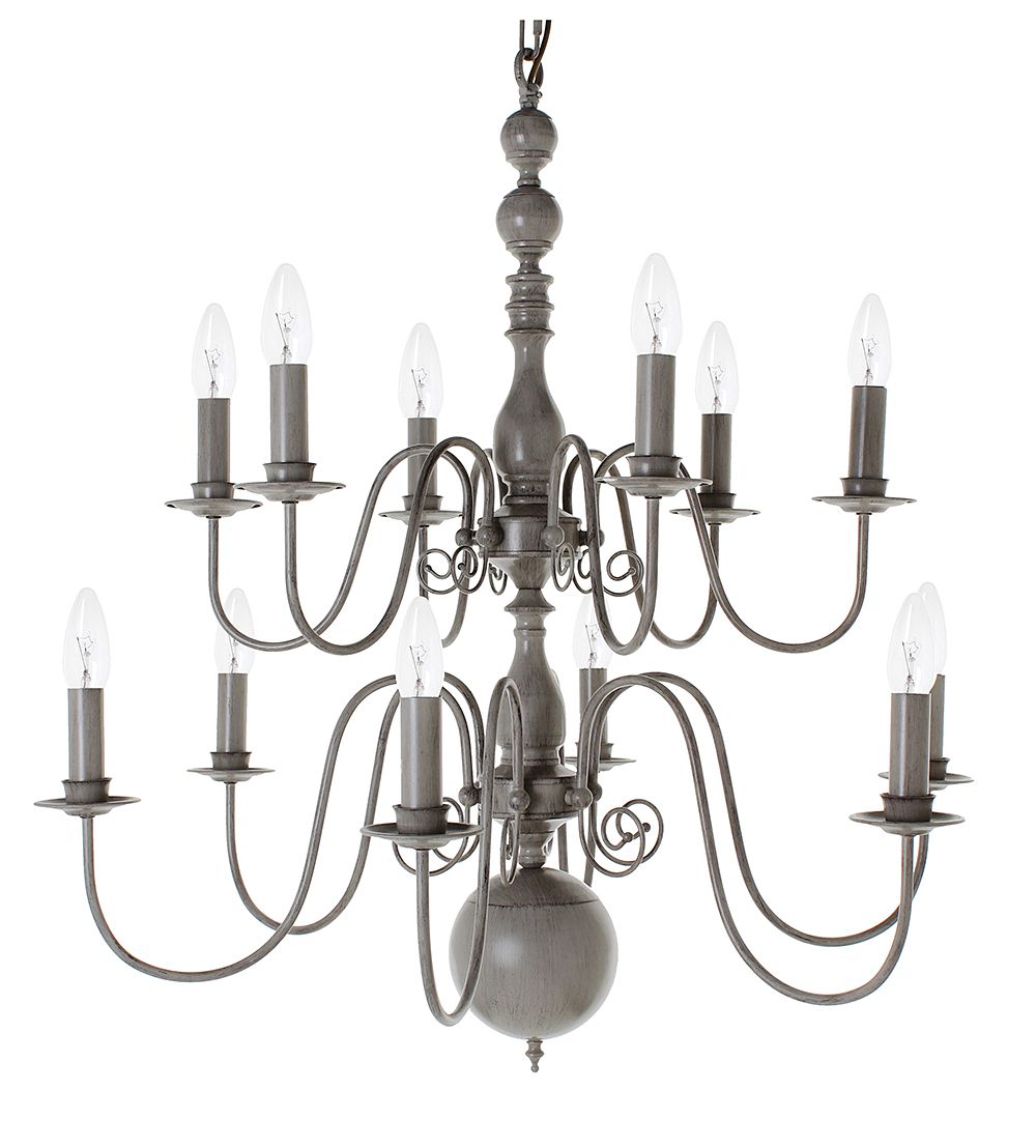 Impex Lighting Bologna 12-Light Grey Flemish Candle Chandelier
