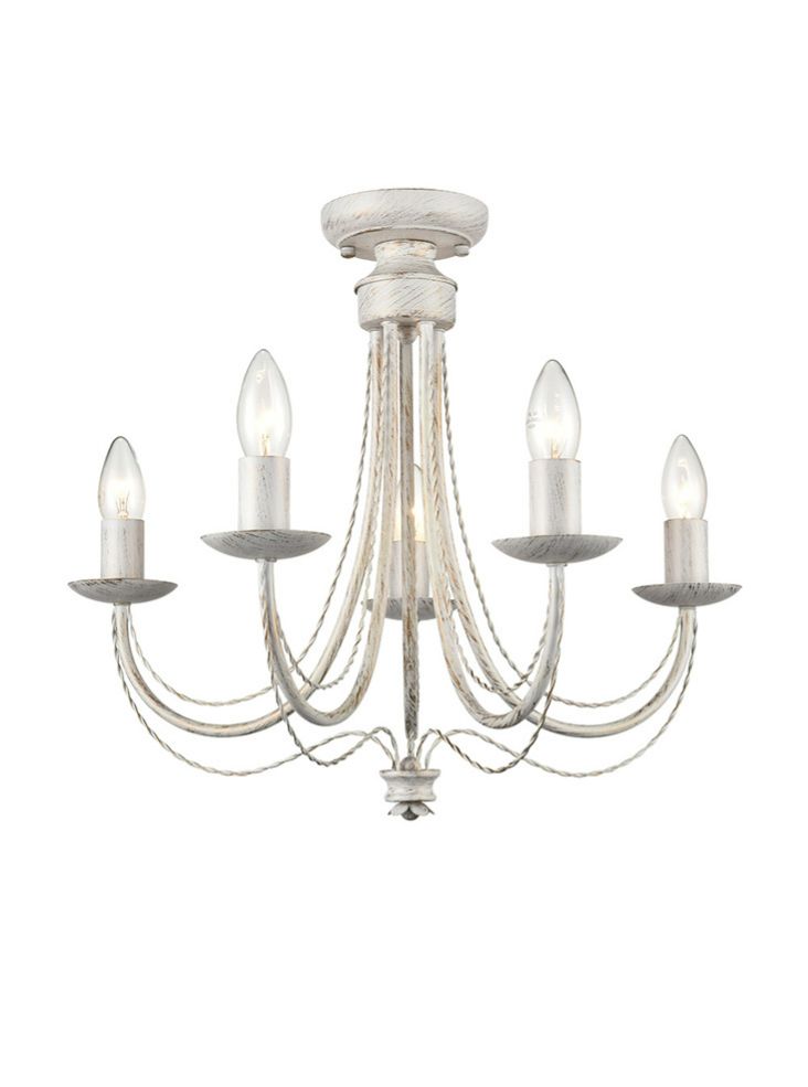 Franklite Philly 5-Light White & Gold Convertible Candle Chandelier / Flush Chandelier