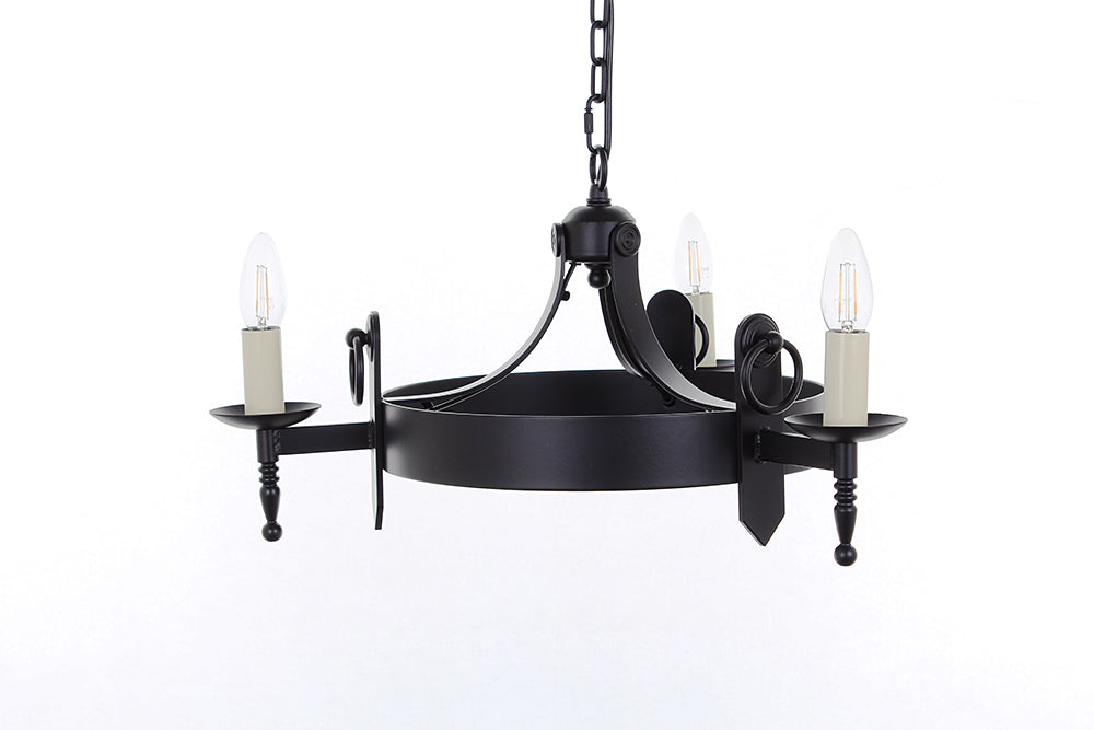 Impex Lighting Mitre 3-Light Matt Black Wagon Wheel Chandelier