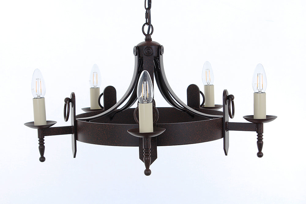 Impex Lighting Mitre 5-Light Aged Wagon Wheel Chandelier