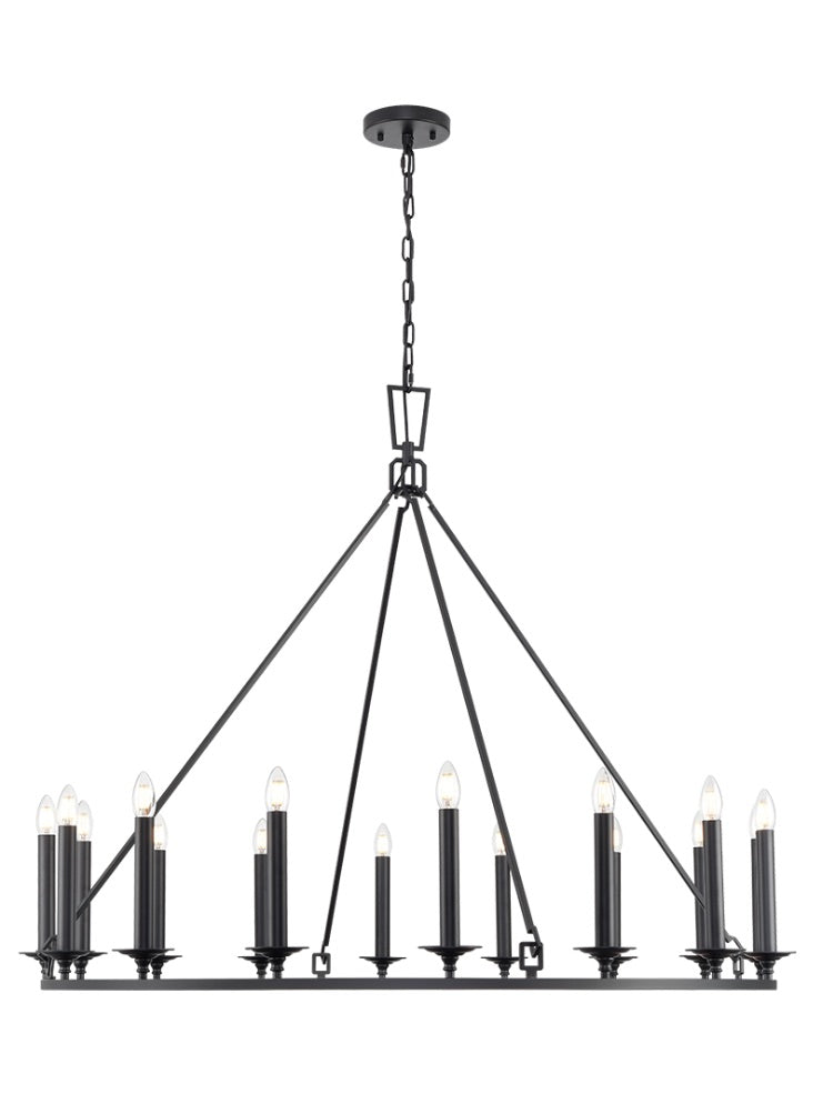Franklite Tudor 16-Light Matte Black Ring Wagon Wheel Chandelier