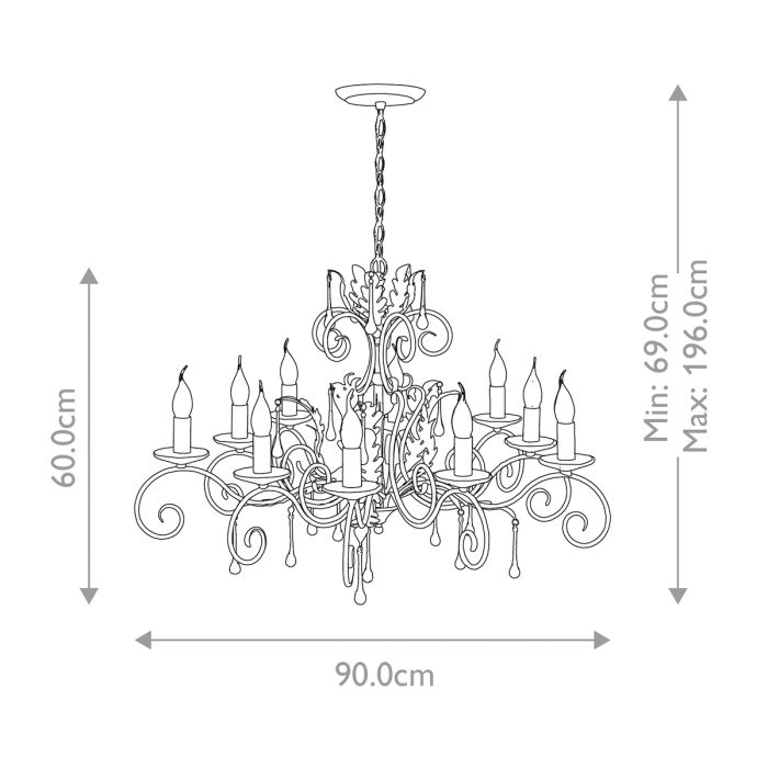 Elstead Lighting Amarilli 10-Light Black with Silver Patina Candle Chandelier