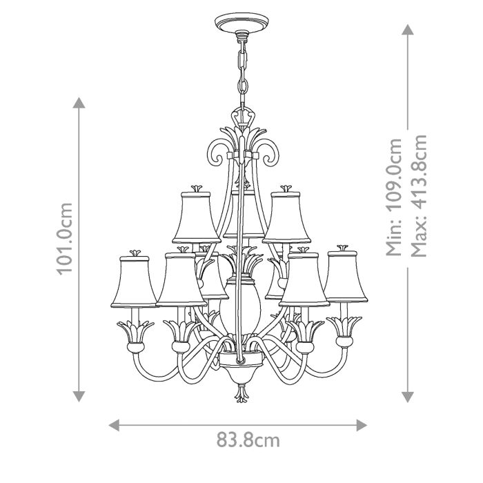 Hinkley Plantation 10-Light Polished Antique Nickel Candle Chandelier with Linen Shades and Clear Optic Glass