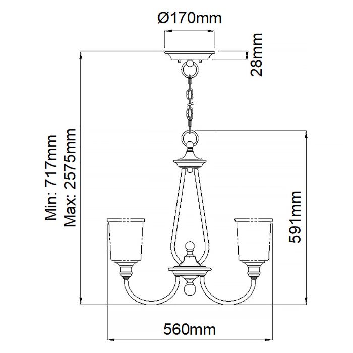 Kichler Waverly 3-Light Classic Pewter Glass Chandelier