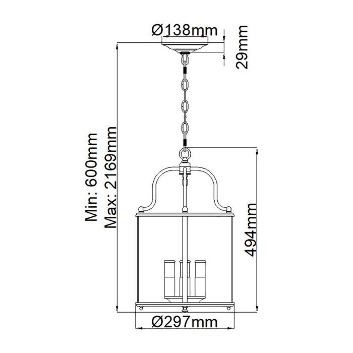 Hinkley Gentry 4-Light Polished Brass Medium Lantern Pendant Chandelier
