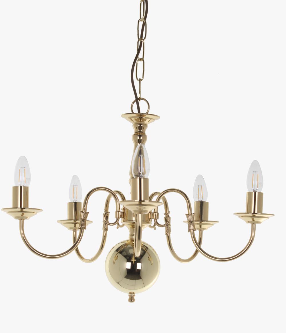 Impex Lighting Flemish 5-Light Polished Brass Candle Chandelier