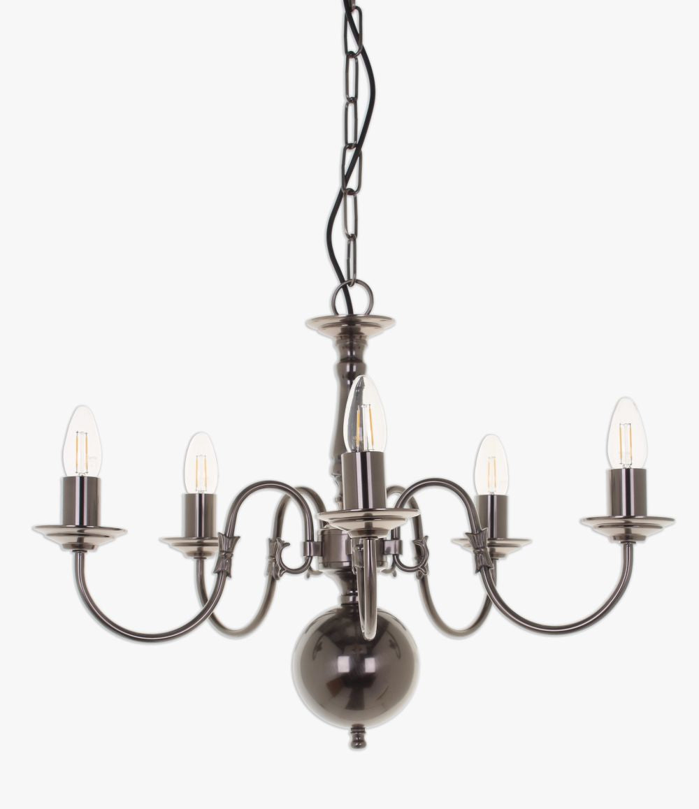 Impex Lighting Flemish 5-Light Pewter Candle Chandelier