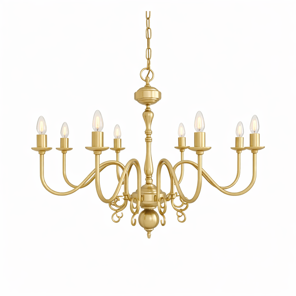 Mullan Lighting Flemish 8-Light Brass Candle Chandelier