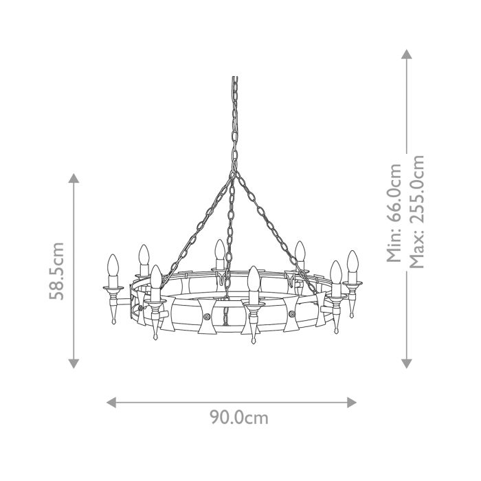 Elstead Lighting Saxon 8-Light Black with Silver Patina Wagon Wheel Chandelier