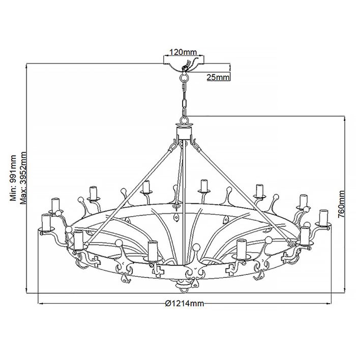 Elstead Lighting Windsor 12-Light Graphite Wagon Wheel Chandelier