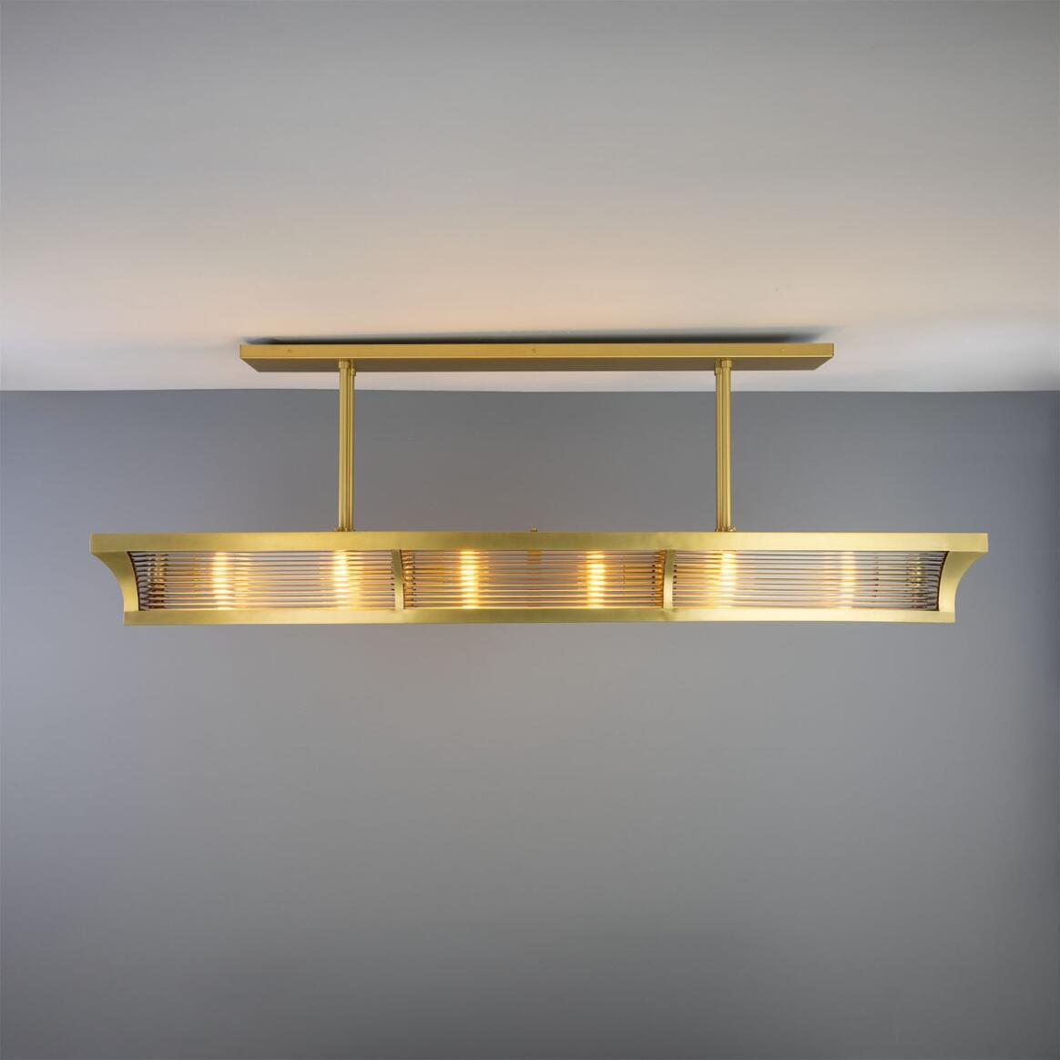 Mullan Lighting Lestrade 6-Light Prismatic Glass Linear Brass Island Chandelier