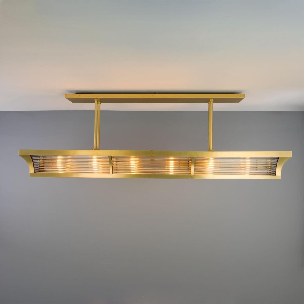 Mullan Lighting Lestrade 6-Light Prismatic Glass Linear Brass Island Chandelier