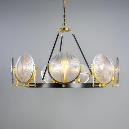 Mullan Lighting Portland 9-Light Polished Brass Prismatic Glass Dish Chandelier