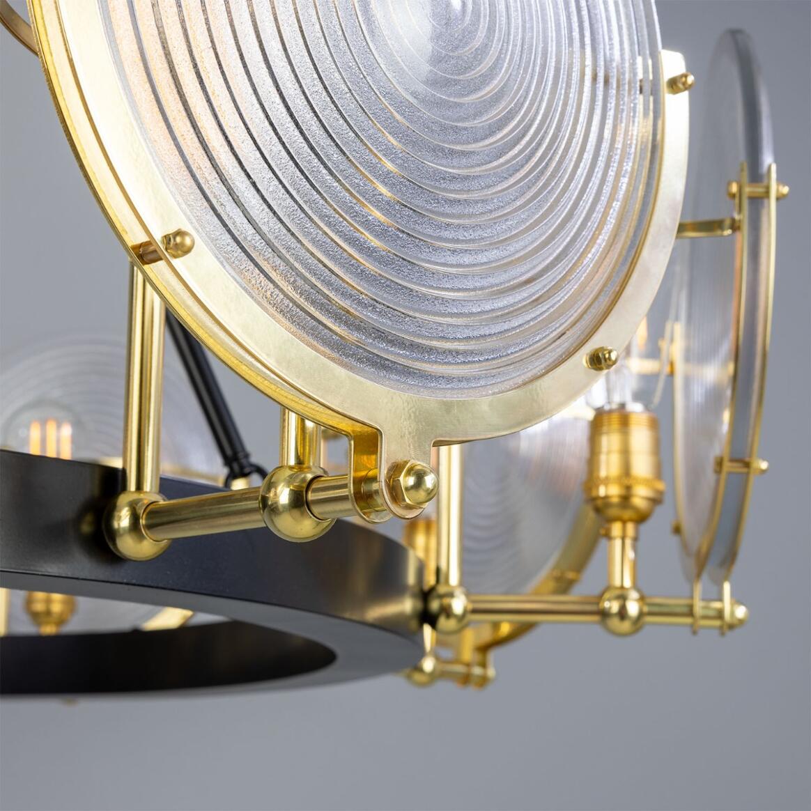Mullan Lighting Portland 9-Light Polished Brass Prismatic Glass Dish Chandelier