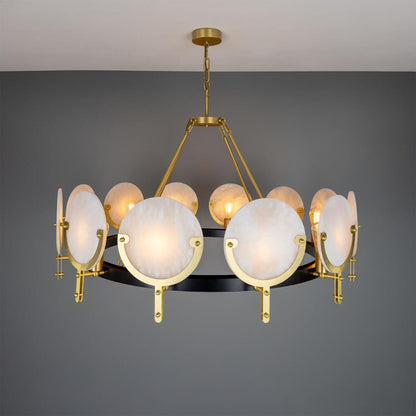 Mullan Lighting Edinburgh 12-Light Alabaster and Brass Ring Chandelier